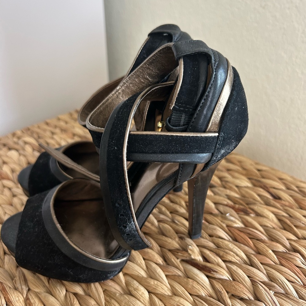 Coach Black and Gold Strappy Heels
